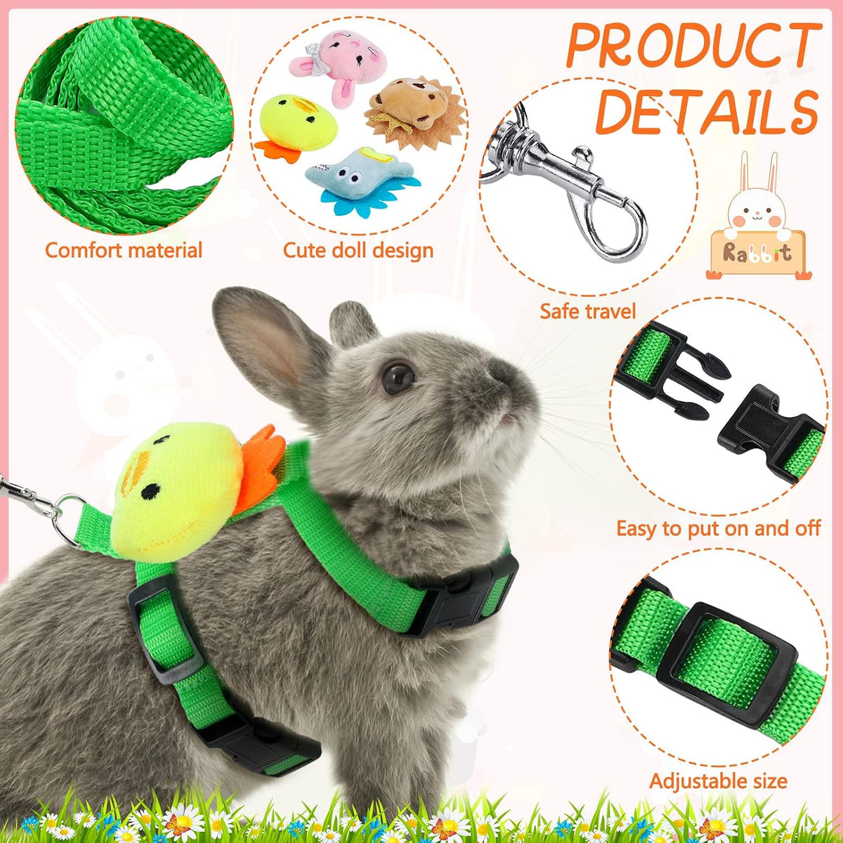 Tondiamo 4 Pcs Adjustable Bunny Harness and Leash Set for Small Pet - Animals - image 3