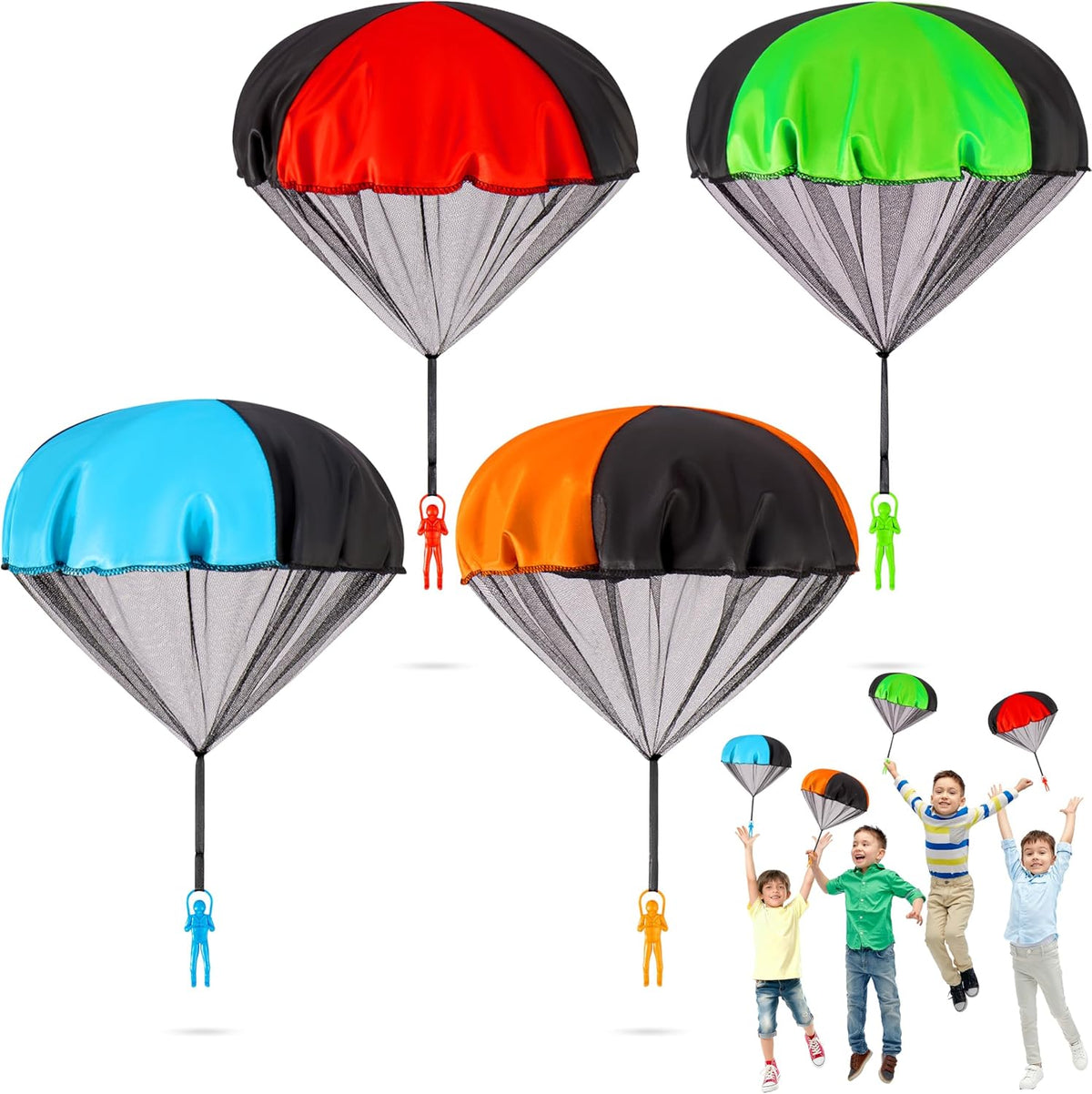 Yeeeasy Tangle-Free Parachute Toys for Kids Outdoor Flying Game - Boys 4Pcs
