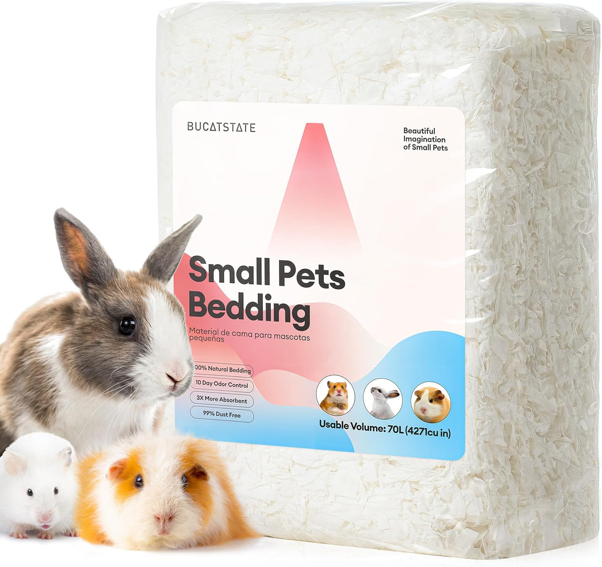 BUCATSTATE Hamster Bedding 15L, 99% Dust-Free Paper Bedding - White / 70L