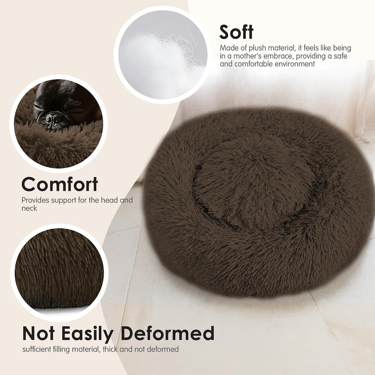 Hoewina Dog & Cat Bed for Indoor Cats - Coffee / 24.0"L x 24.0"W x 8.0"Th - image 4