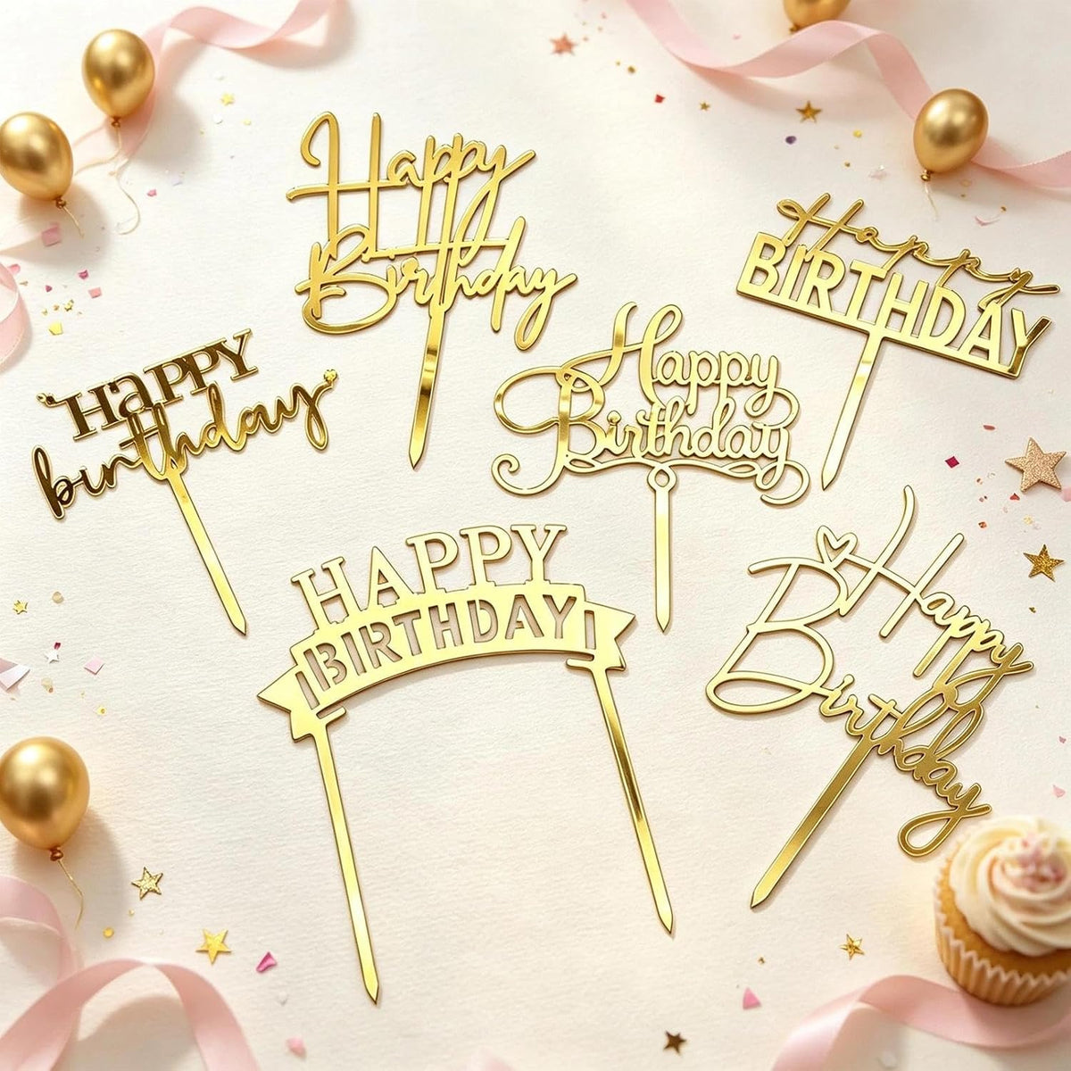 Gold Birthday Cake Topper - Gold - image 3