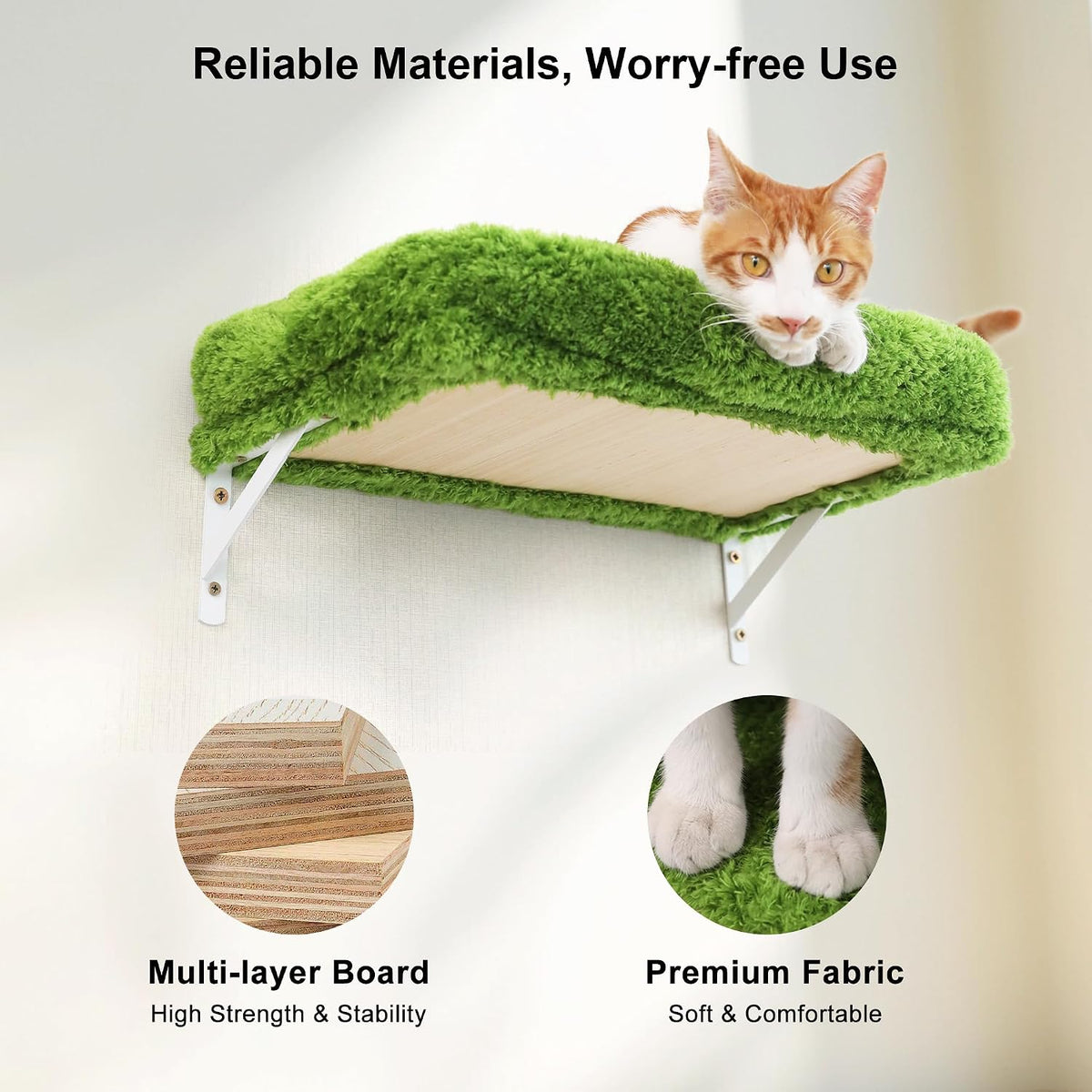 FUKUMARU Cat Wall Shelves - Green / 4-Piece Set with Hammock - image 4
