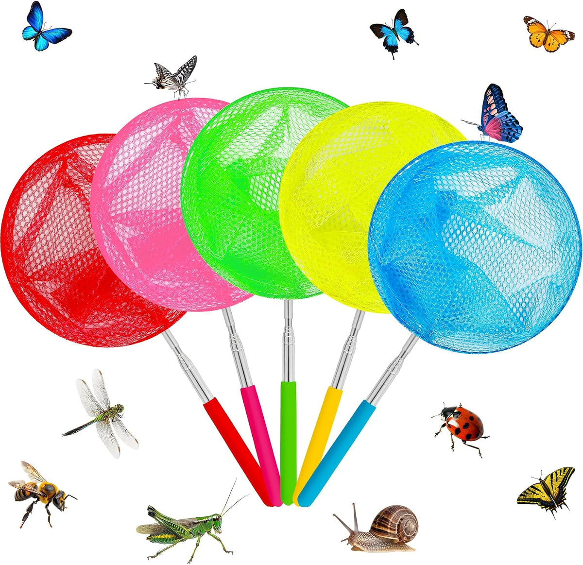 Kids Telescopic Butterfly Fishing Nets for Kids Catching Insect Net - 5 Pack-2