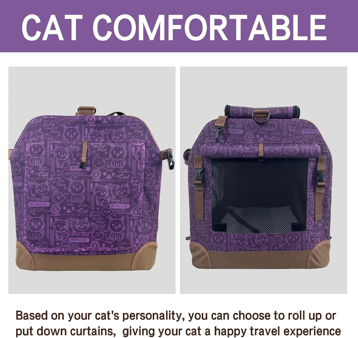 Extra Large Cat Carrier Soft Sided - Purple / with curtain - image 3