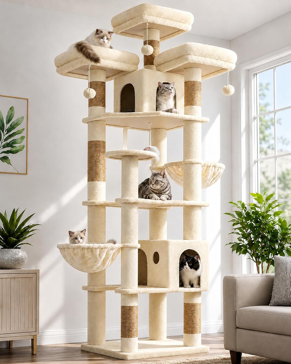 Globlazer Cat Tree Tower for Multiple Adult Cats, F82 - 82 inch / Beige