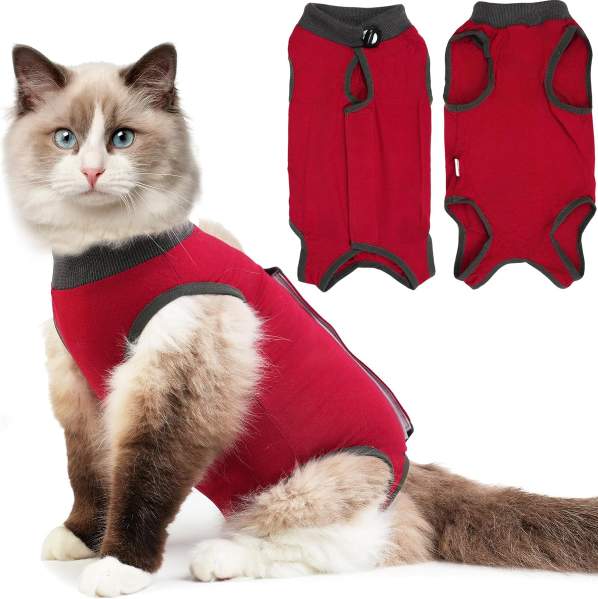 Hpetppy Cat Recovery Suit for Spay Abdominal Wounds - Small / Red