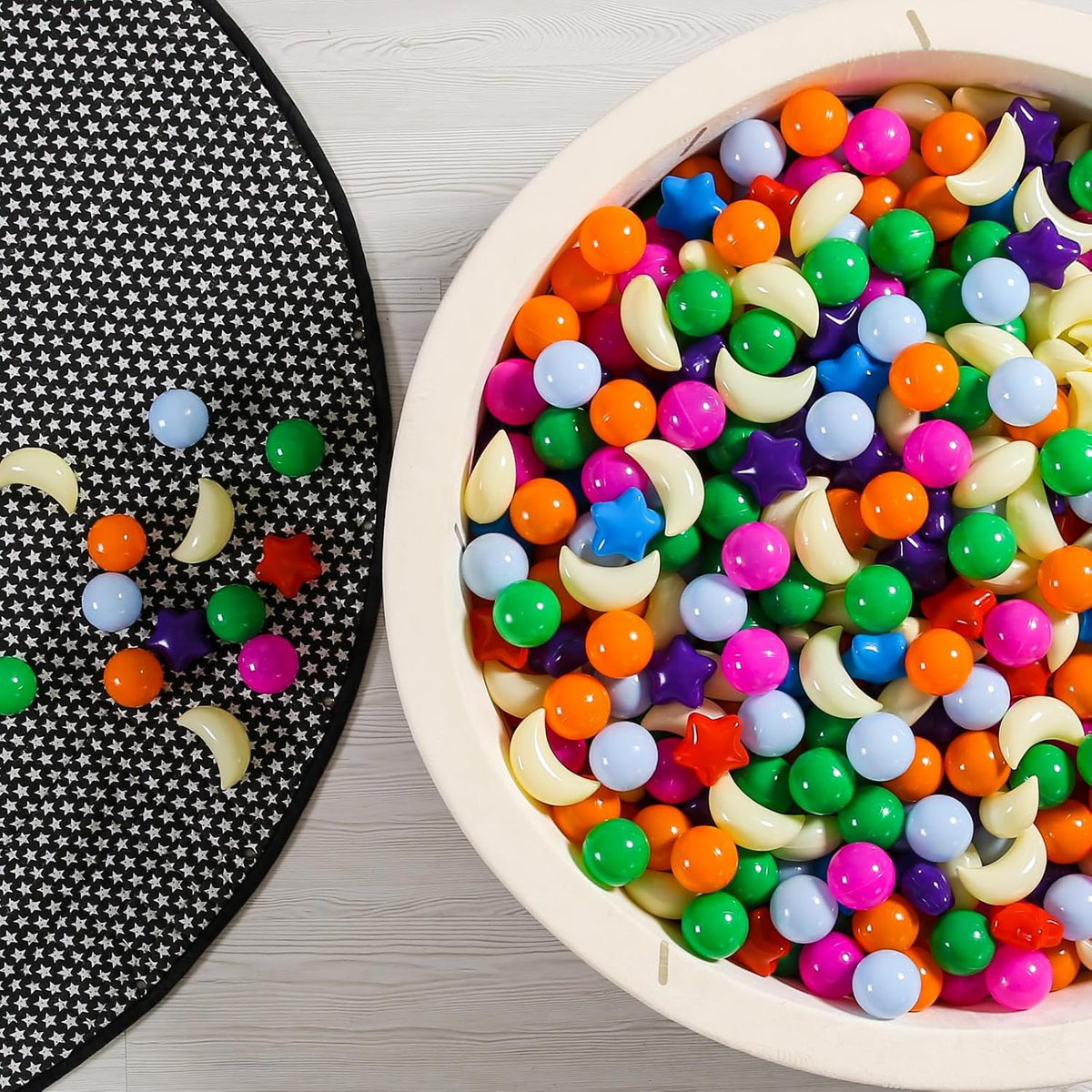 GOGOSO Ball Pit Balls Stars Moon Shapes Plastic Pitballs for Child - 100 balls / Bright Mix 8 Colors - image 3