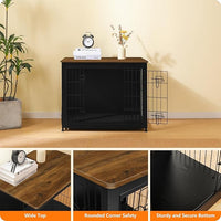 DWANTON Dog Crate Furniture with Cushion, Wooden Kennel Table with Double Doors, Indoor Dog House, Medium Size, 32.5" L, Black+Warm Brown