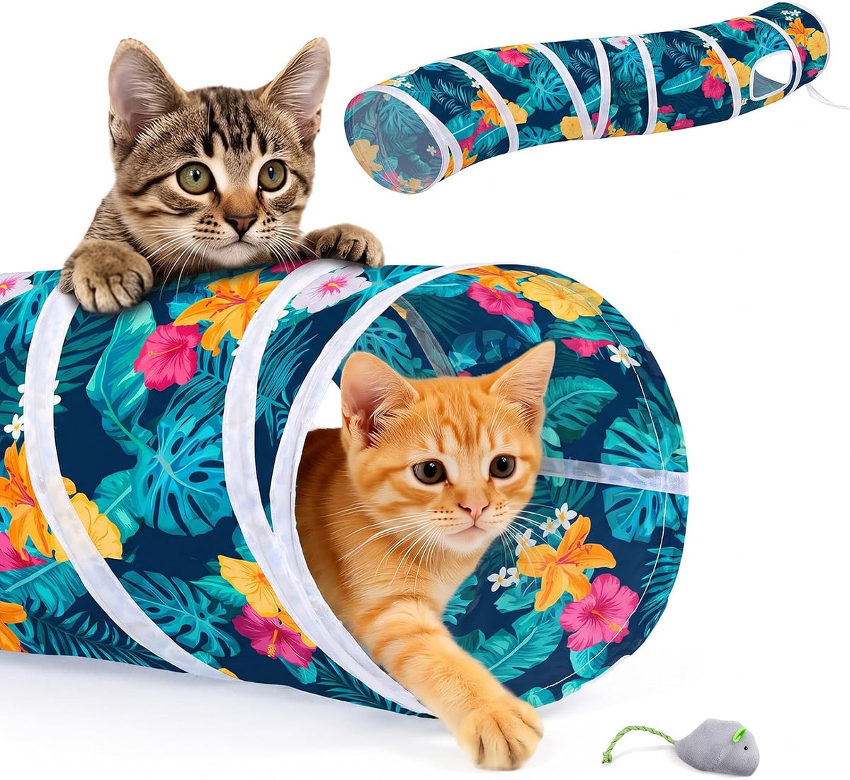 Glittme Cat Tunnel, Cat Tunnels for Indoor Cats - Dark Teal Tropical
