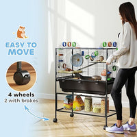PawHut Hamster Cage with Deep Tray, 3 Tier Rolling Rat Cage with Storage Shelf, Big Exercise Wheel, Tube System, Hut, Platforms, Ramps, Food Dish, Water Bottle, for Syrian, Gerbil, Mouse