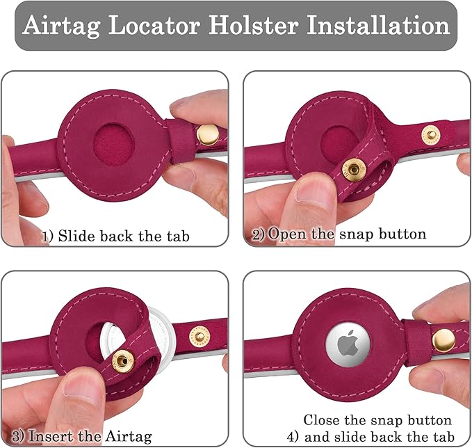 OOPSDOGGY Rolled Leather Dog Collar with Airtag Holder - Reflective Round Airtag Dog Collar - Soft Tracking Pet Collar for Small Dogs Puppy Cats Kitten (Pink, XS, 8"-11")