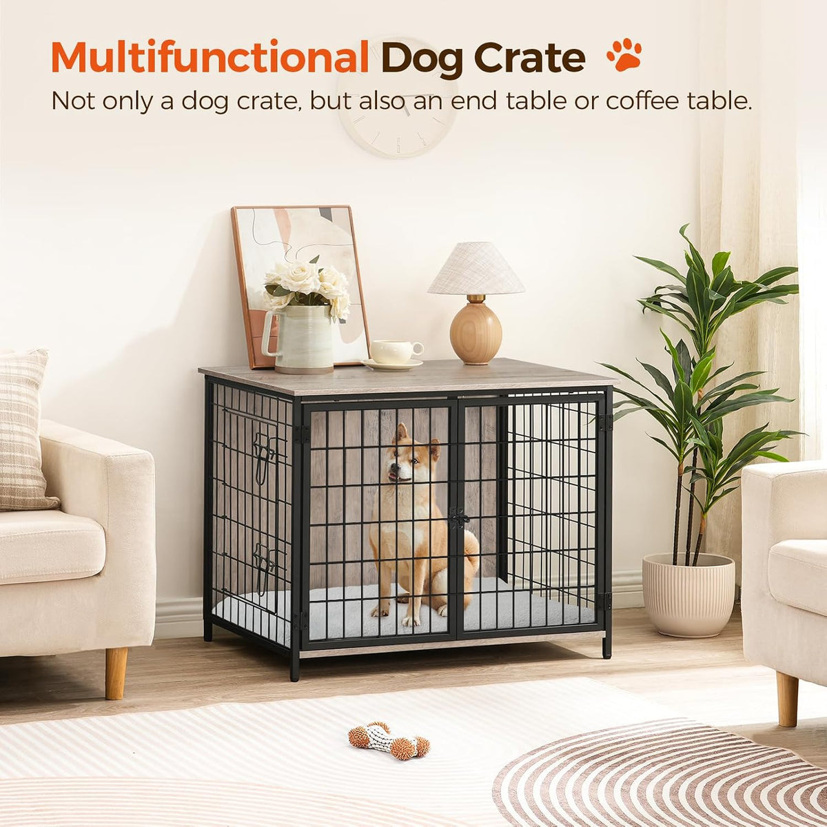 MAHANCRIS Dog Crate Furniture with Cushion - 31.5"L x 21.7"W x 25.6"H / Greige - image 2