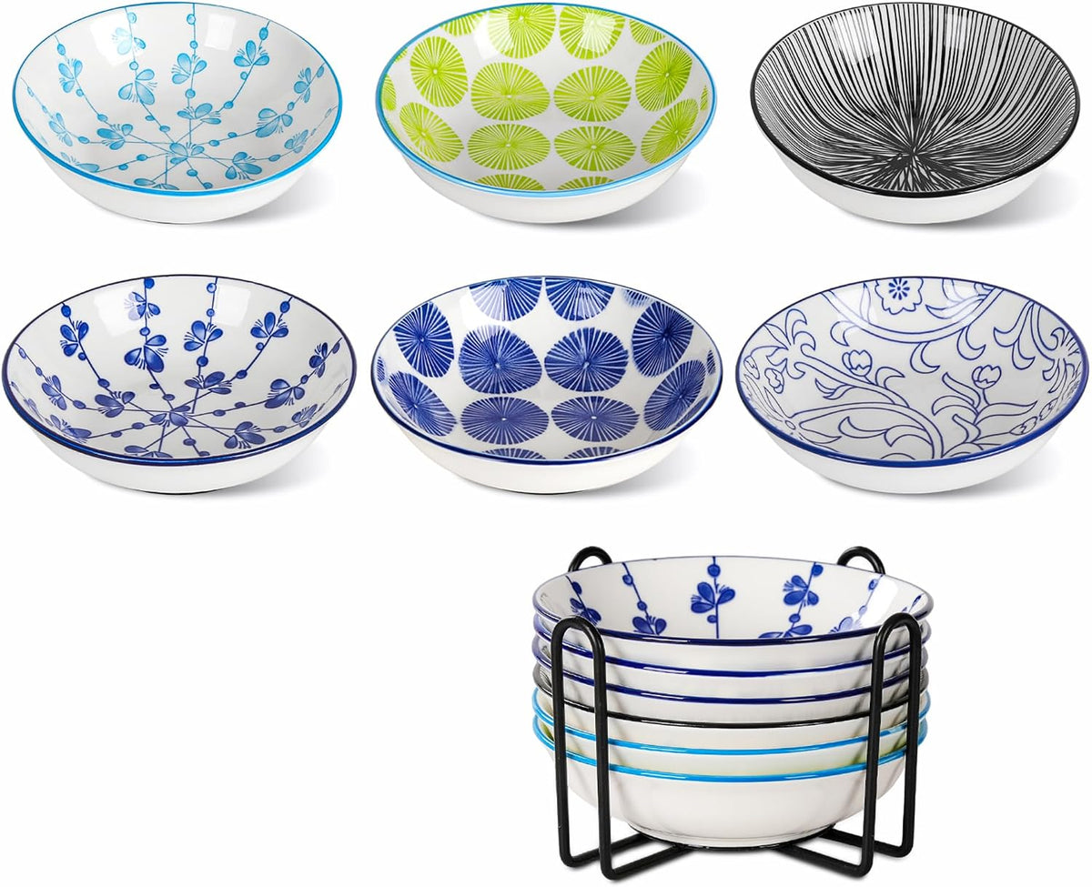 Ceramic Cat Food Bowls, Water - Classic Colors + Metal Stand