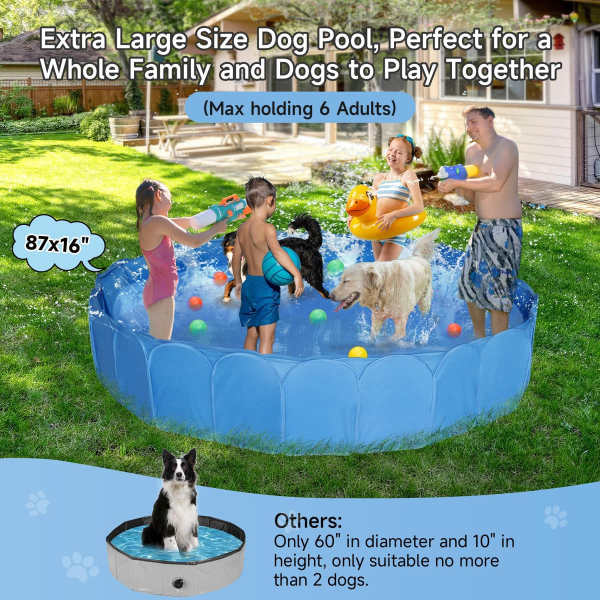 Alvantor Pet Swimming Pool, Foldable - Blue / XL, 87''x16'' - image 4