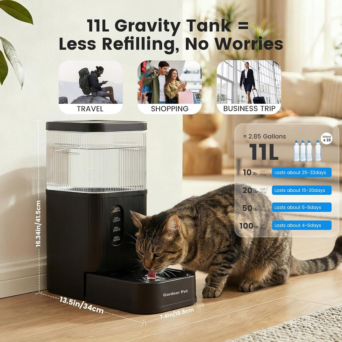 2.2 Gallon Automatic Dog Water Dispenser with Stainless Steel Bowl – Essentials for Dogs - Black / 2.9 Gallon - image 2