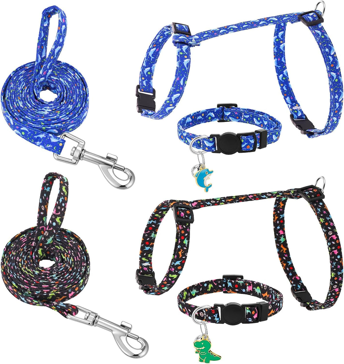 2 Pack Cat Harness and Leash with Collar Set - Dinosaur