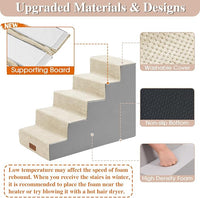 GGIB Dog Stairs for Small Dogs Pet Stairs for Sofa Couch Dog Ramp Pet Steps with Removable Washable Cover, Beige, 22" H, 5-Step
