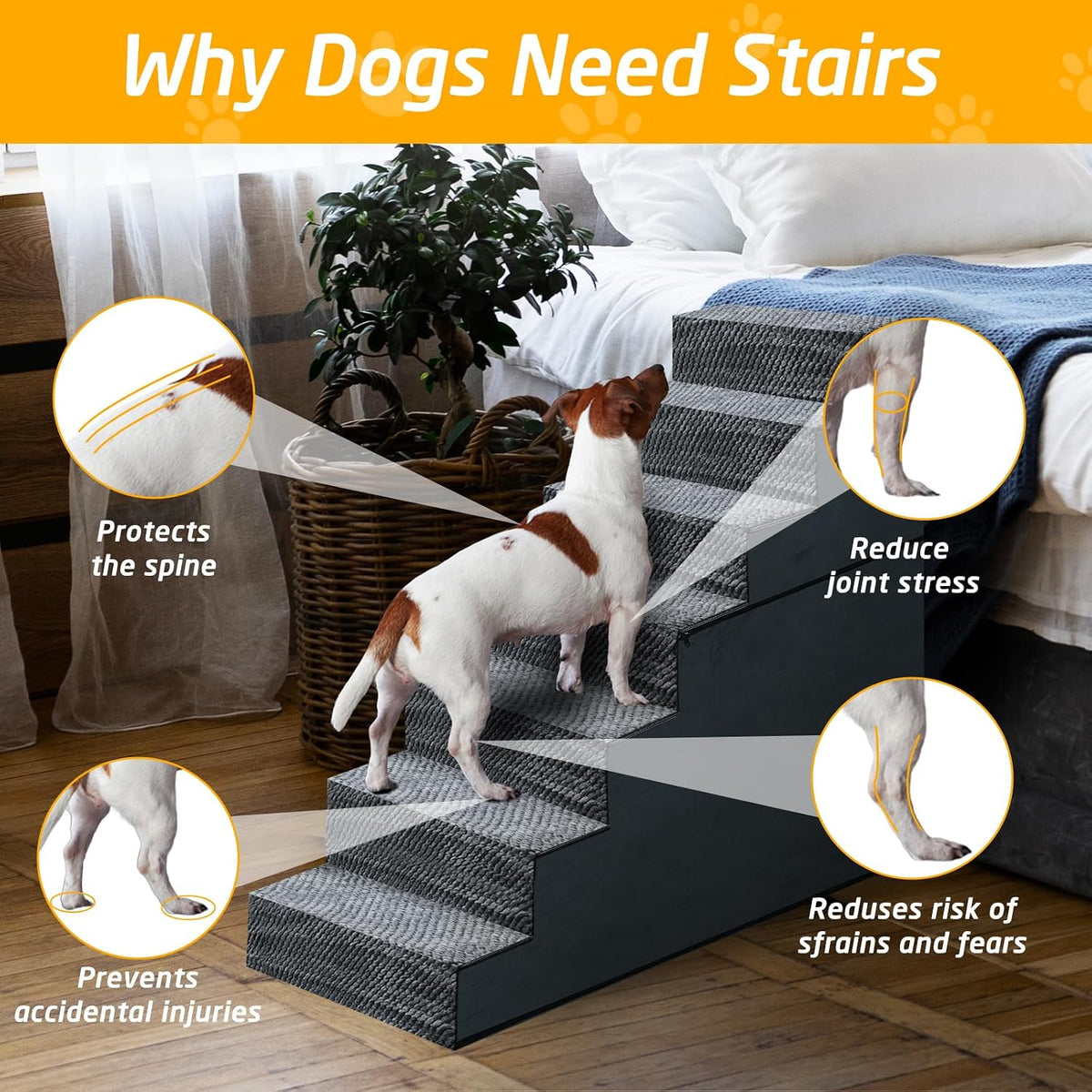 Casusv 31 inch 7-step dog stairs with washable cover for high beds - view 2