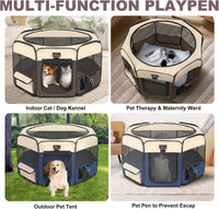 Aivituvin Dog Playpen, Foldable Pet Play Pens with Carrying Bag for Cat, Puppies, Rabbits, Portable - L / Brown - image 2