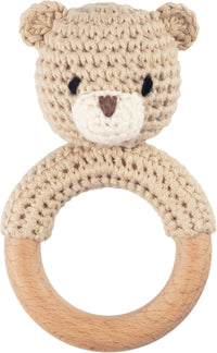 Joliecraft beige crochet bear rattle with natural wood teething ring - view 3