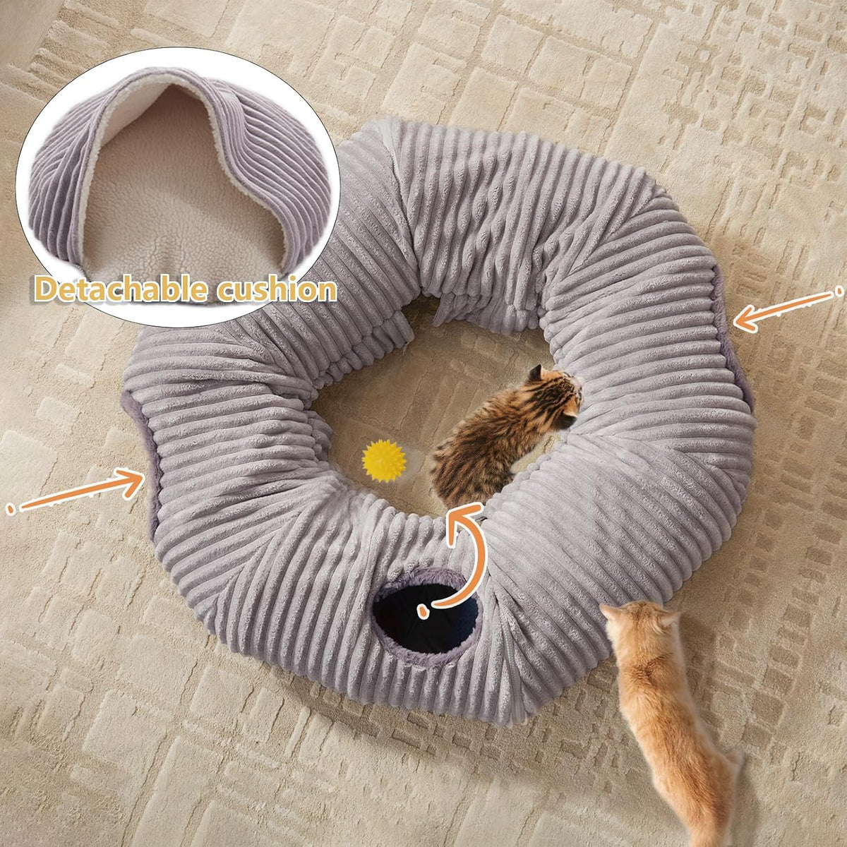 Cat Tunnel Bed for Indoor Cats - Light Grey / XL:37.5X37.5X10" - image 4