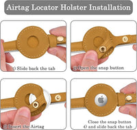 OOPSDOGGY Rolled Leather Dog Collar with Airtag Holder - Reflective Round Airtag Dog Collar - Soft Tracking Pet Collar for Small Dogs Puppy Cats Kitten (Camel, S, 10"-13")