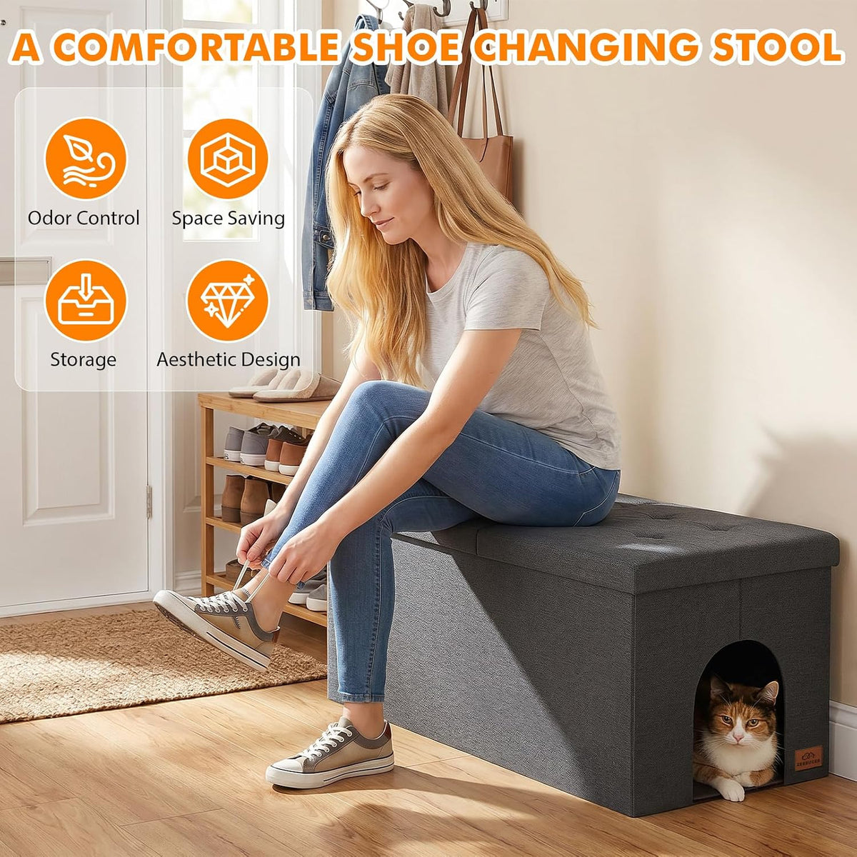 Zerbuger Cat Litter Box Enclosure Furniture for Odor Control – Essentials for Cats - Grey / X-Large - image 3