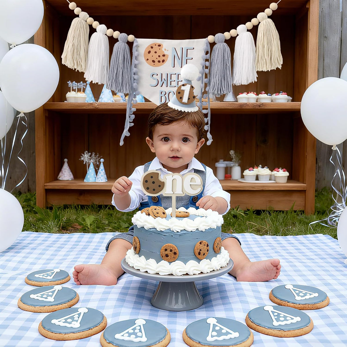 DCJHFJ First Birthday Decorations for Boy Highchair Banner One - Blue Brown White - image 4