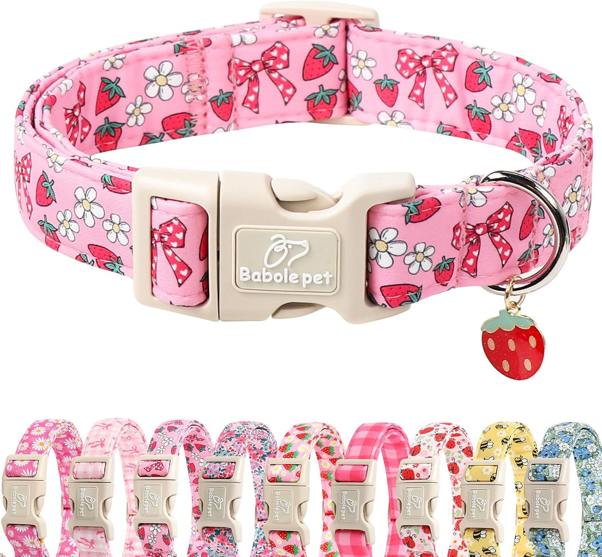 Girl Dog Collar for Puppy Small Dogs - XS / Strawberry Bow