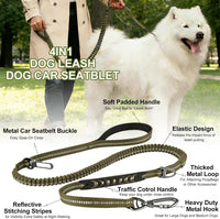 Dog Leash Heavy Duty, Bungee Leash Reflective Car Seat Belt for Dogs Brown – Essentials for Dogs - Olive Drab - image 4