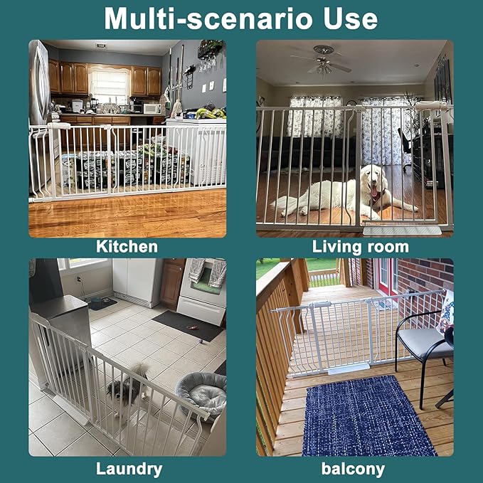 ALLAIBB Extra Wide Pressure Mounted Baby Gate Walk Through Child Kids Safety Toddler Tension White Long Large Pet Dog Gates with Extension for doorways Kitchen (76.38"-81.10"/194-206cm)