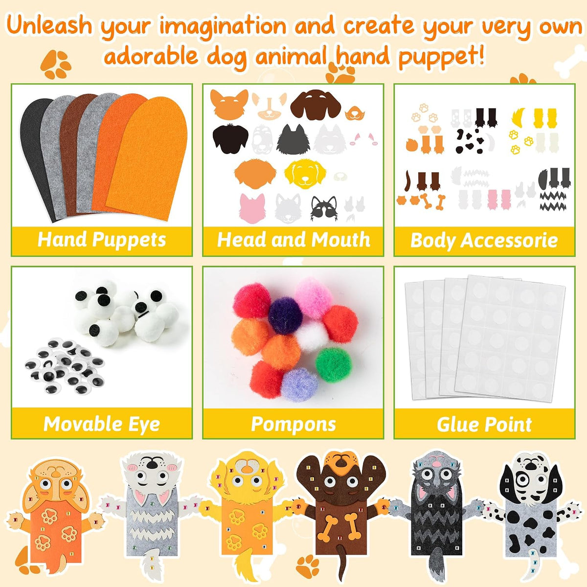 WATINC Hand Puppet Making Kit, Felt Sock Puppet Toys for Kids – Fun for Kids & Family - Dog A - image 3