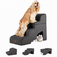 Garnpet Dog Stairs for Couch Sofa and Chair - Fleece 4-Step / Charcoal Grey