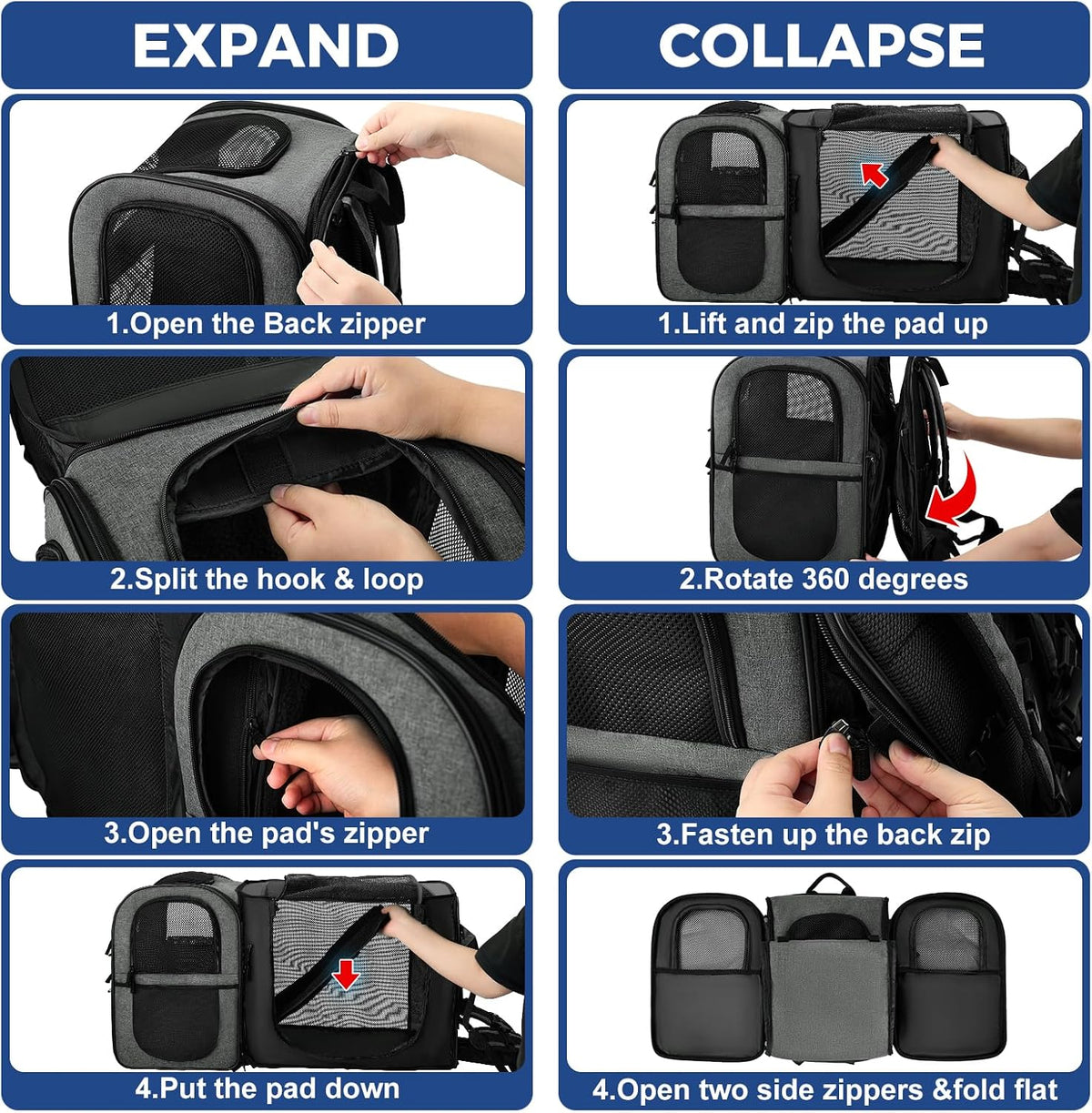 Apollo Walker Cat Backpack Carrier, Support Frame - Gray / Large-Expandable - image 2