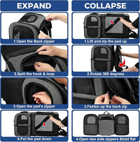 Apollo Walker Pet Carrier Backpack for Large/Small Cats and Dogs, Puppies, Safety Features and Cushion Back Support for Travel, Hiking, Outdoor Use (Gray-Expandable)