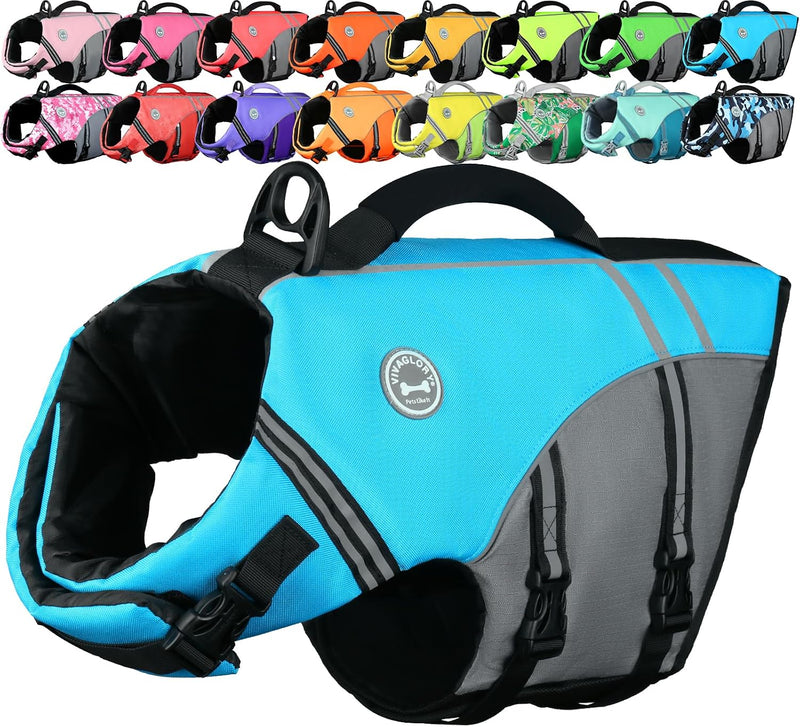 VIVAGLORY Dog Life Vest Sports Style Dog Swim Vest, M - Blue / L: 26-31 inch (Ribcage Girth)