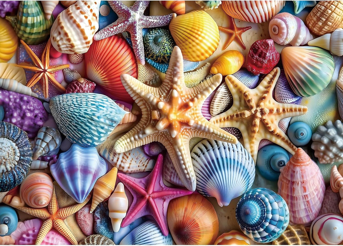 Vintage Paint Hummingbird Flower 500 Piece Puzzles for Adults - Colorful-1000 Piece-beaches Seashell / 27.5" X 19.7"