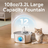 Cat Water Fountain Stainless Steel: 74oz/2.2L Cat Fountain - 108oz Fountain+4 Filters +4 Sponges - image 2