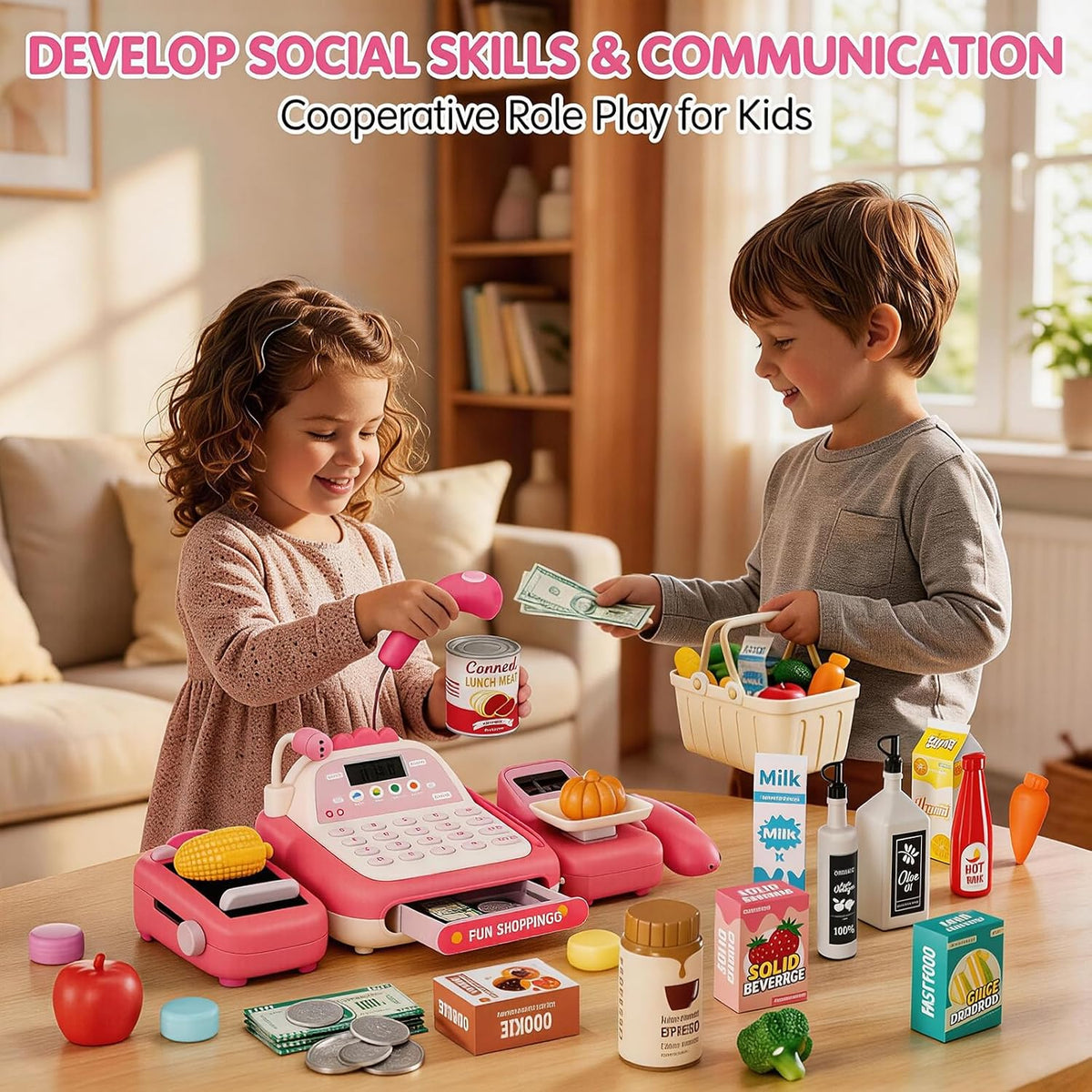 49Pcs Cash Register Toy Set - Pink - image 3
