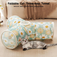 Tempcore Cat Tunnel, 3-Way Collapsible Toy for Indoor Cats - Daisy Green Printed / Small - image 4