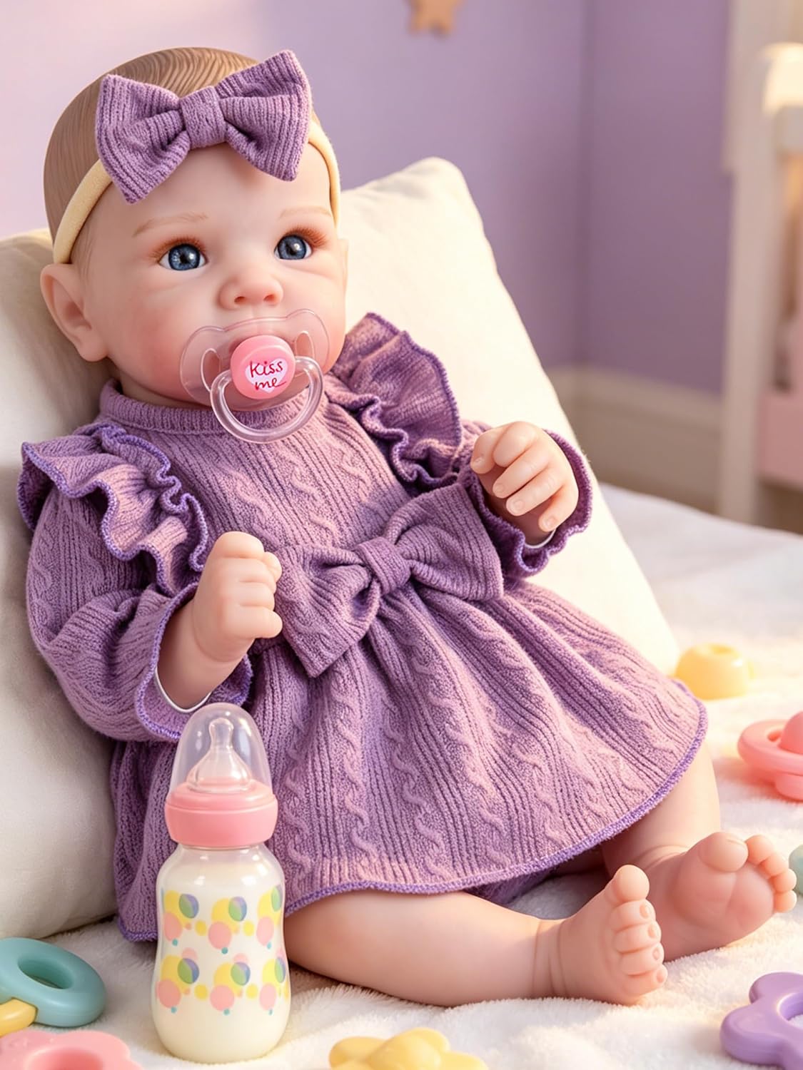 EKOKIZ blue reborn baby doll dress set with hairband and shoes for 17 to 20 inch dolls - view 9