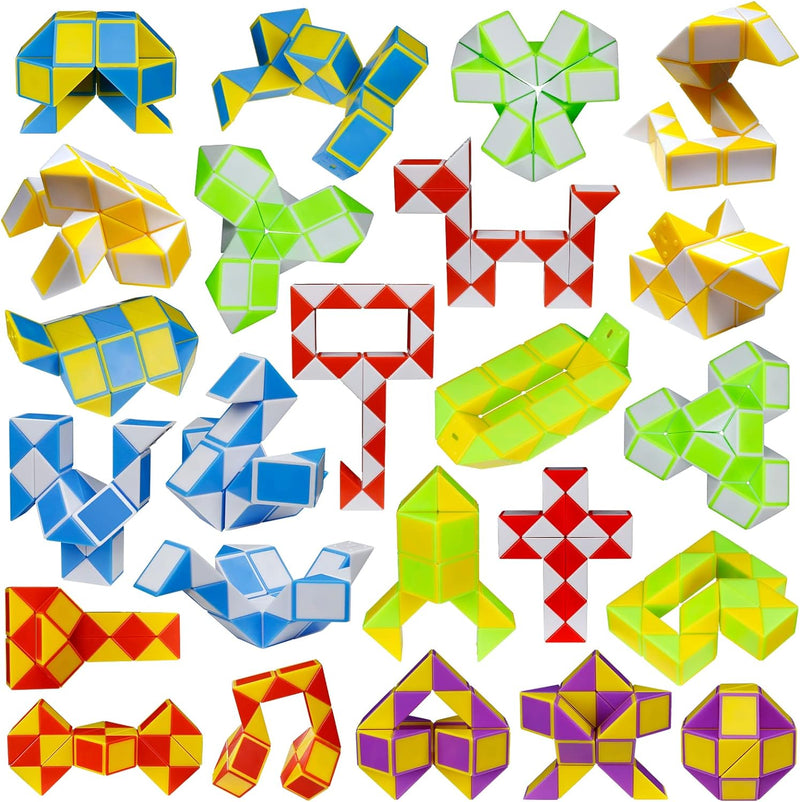 12 Pack 24 Blocks Mini Fidget Snake Cube Mini Twist Puzzle Cubes - 24PCS-8 Colors