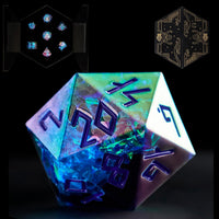 HEIMDALLR liquid core DND dice set in Fenrir's Shadow with glowing LED display box - view 3