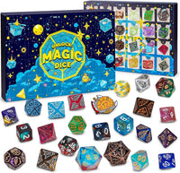 QMAY Mystery Dice Set – 7 Pcs Acrylic Polyhedral Dice + 1 Pcs Velvet Bag – Fun for Kids & Family - Mystery Dice Gift Box (24 Holes)