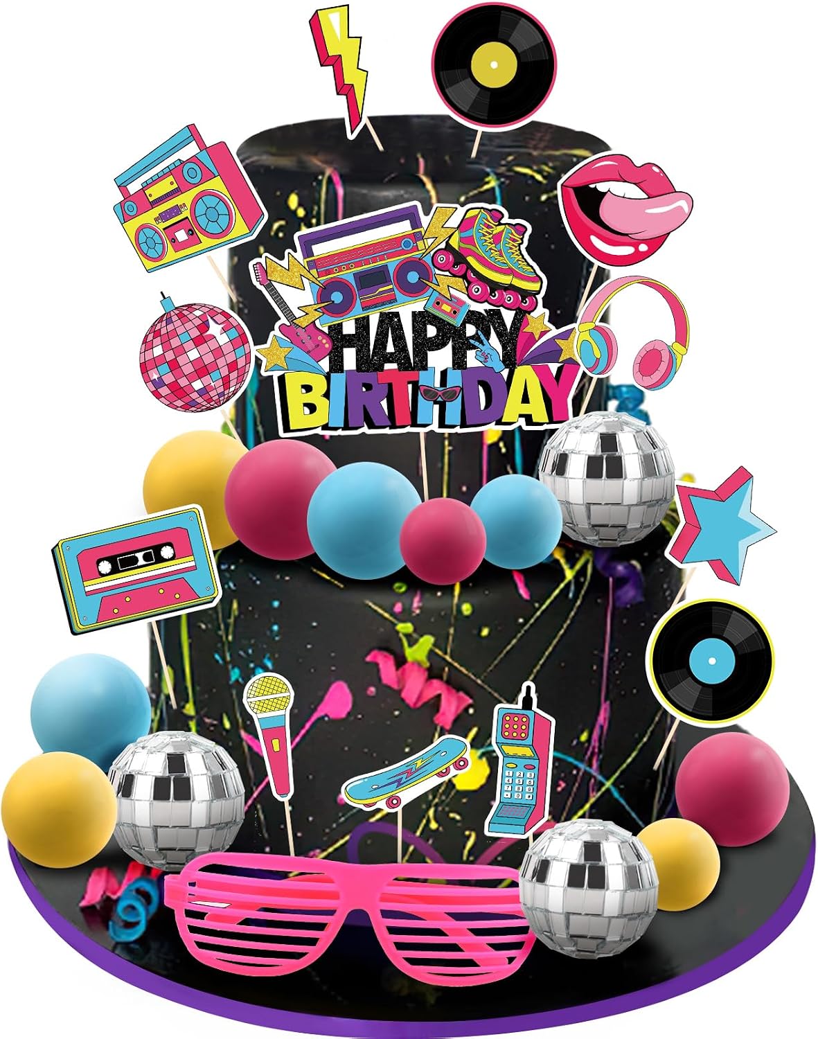 Hooqict 28Pcs Soccer Cake Decorations Set with Mini Balls - 80s