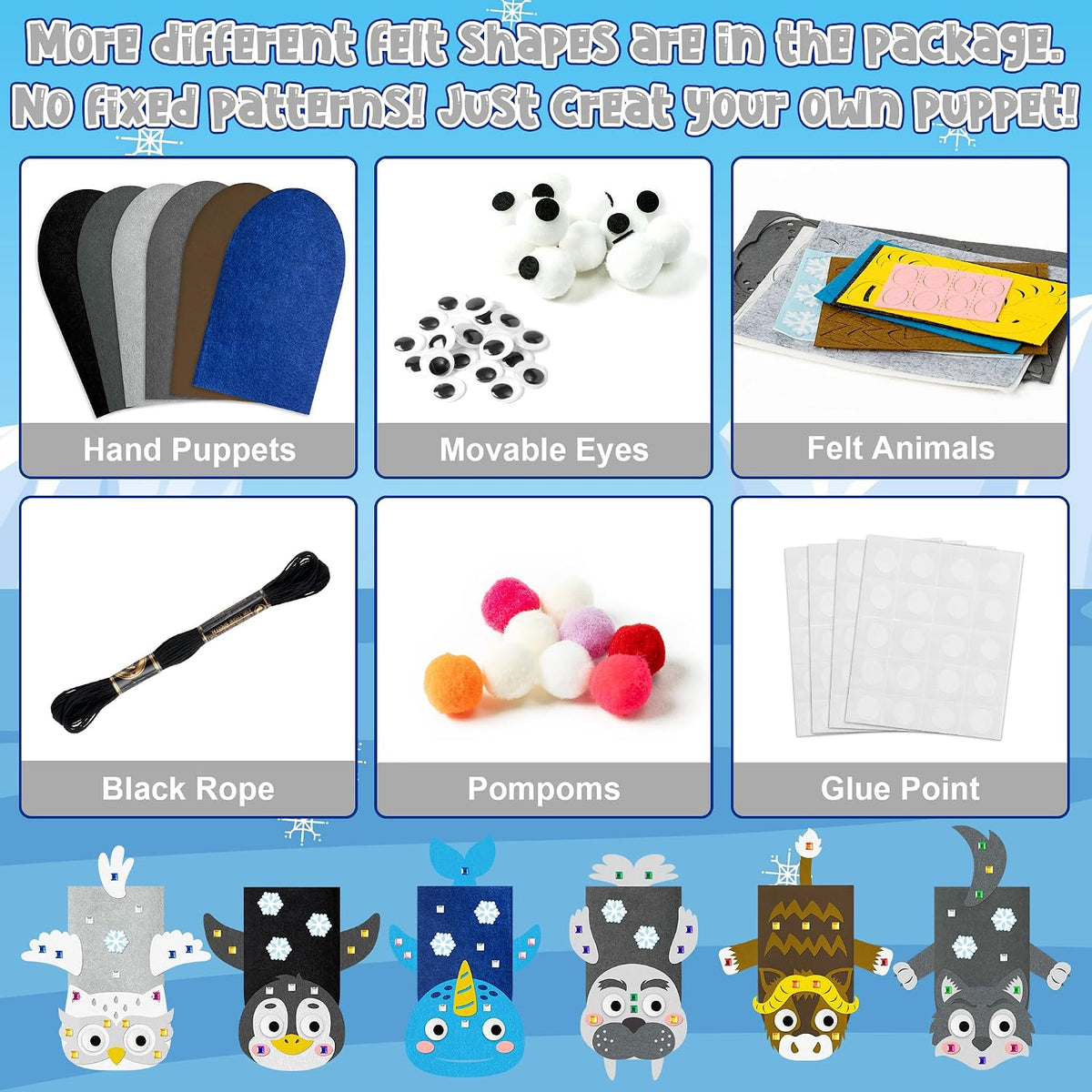 WATINC Hand Puppet Making Kit, Felt Sock Puppet Toys for Kids – Fun for Kids & Family - Polar Animals B - image 3