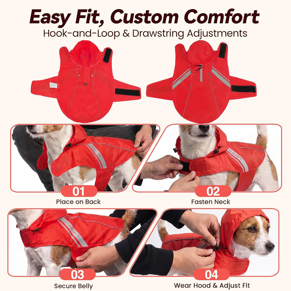VIVAGLORY Dog Raincoat Wetoff Dog Rain Coat, XS - Red / XXS (13"-15" chest girth) - image 2
