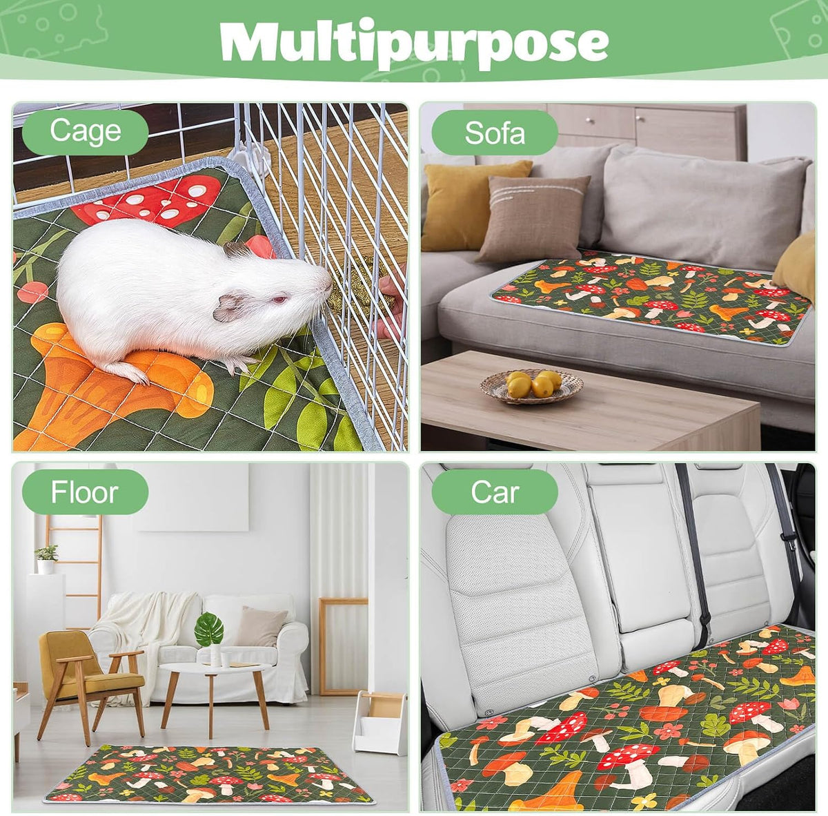 Unicorn Catcher 2 Pack Washable Guinea Pig Cage Liner - Mushrooms / 47X24in - image 4