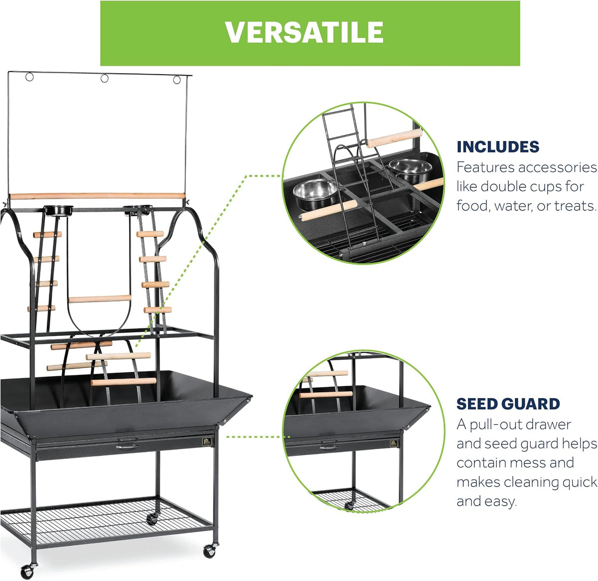 Prevue Pet Products Parrot Play Stand with Wheels, Black - Large - image 4