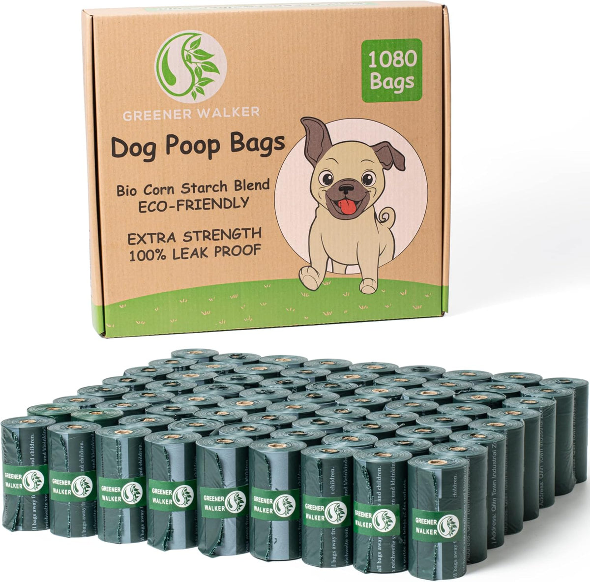 Greener Walker Poop Bags for Dog Waste-540 Bags - Deep Green / 1 Count (Pack of 1080)
